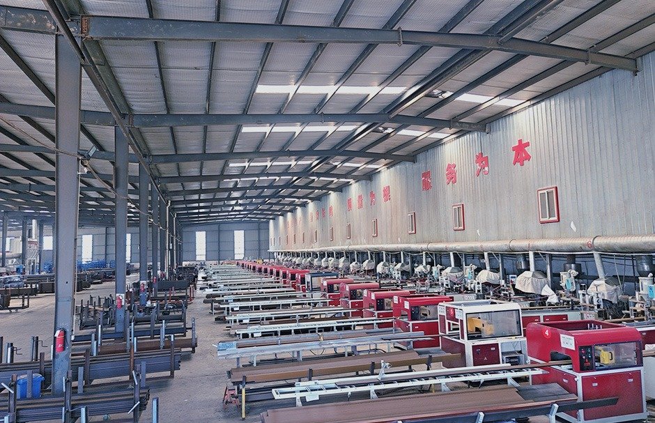 Industrial factory interior showing production line