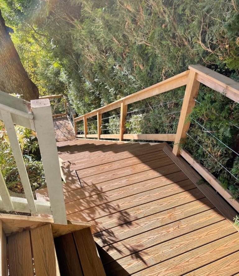 composite decking stairs with cable railing outdoor