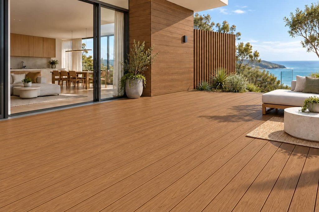 Composite Decking vs Timber and PVC: A Four-Material Comparison for Trade Buyers 6 composite decking teak tone coastal alfresco