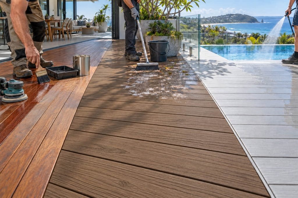 Composite Decking vs Timber and PVC: A Four-Material Comparison for Trade Buyers 4 timber vs composite vs pvc decking maintenance