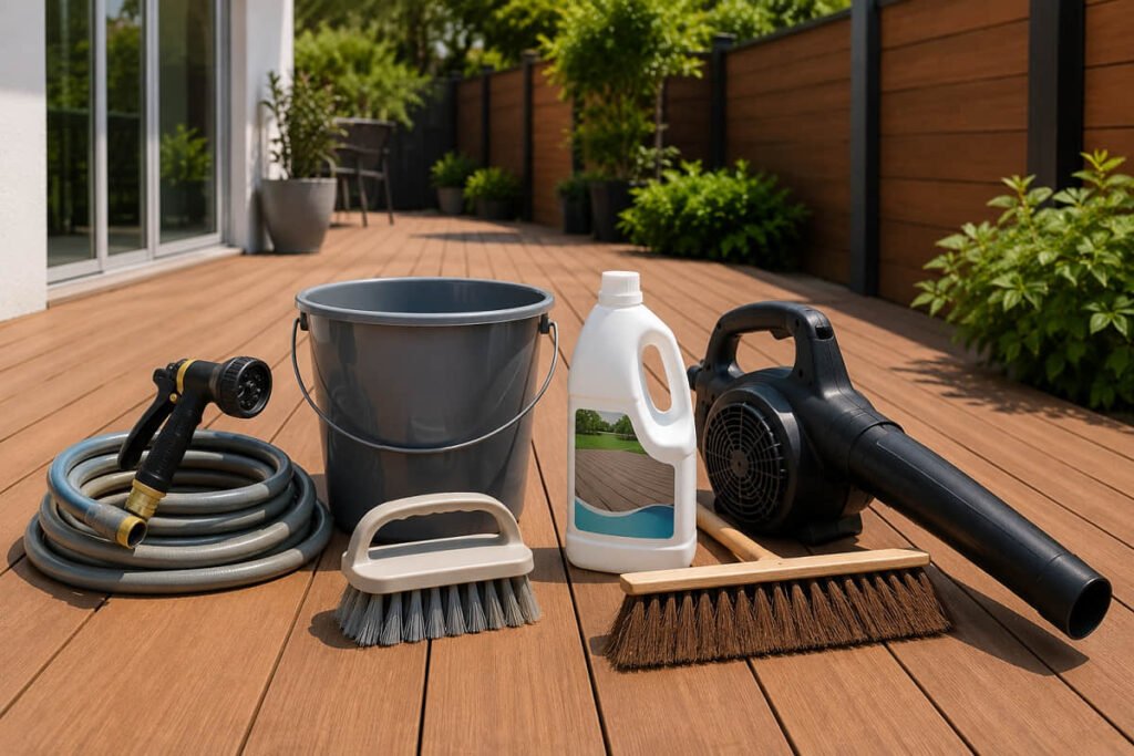 How to Clean Composite Decking: A Contractor's Care Guide 1 composite decking cleaning tools
