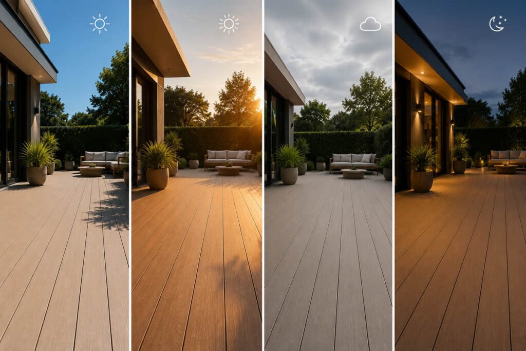Composite Decking Colours for Australian Projects 2 composite decking colours in different lighting conditions