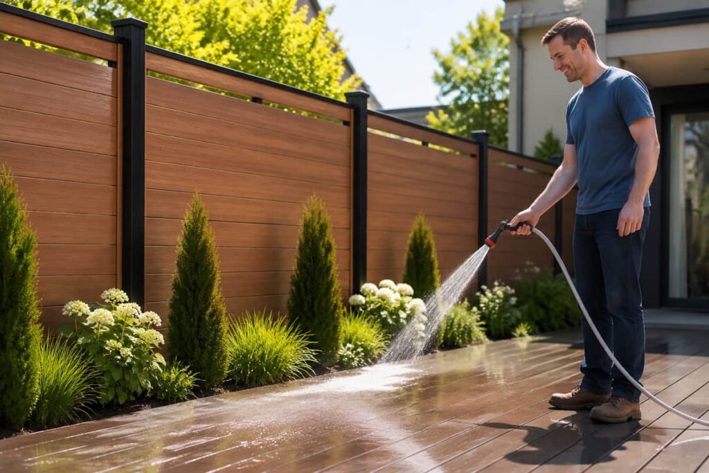 How to Clean Composite Decking: A Contractor's Care Guide 2 hosing composite decking
