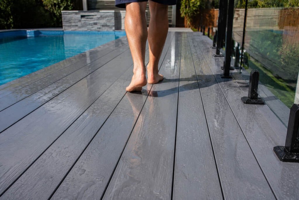 Anti-slip composite decking around an Australian pool area