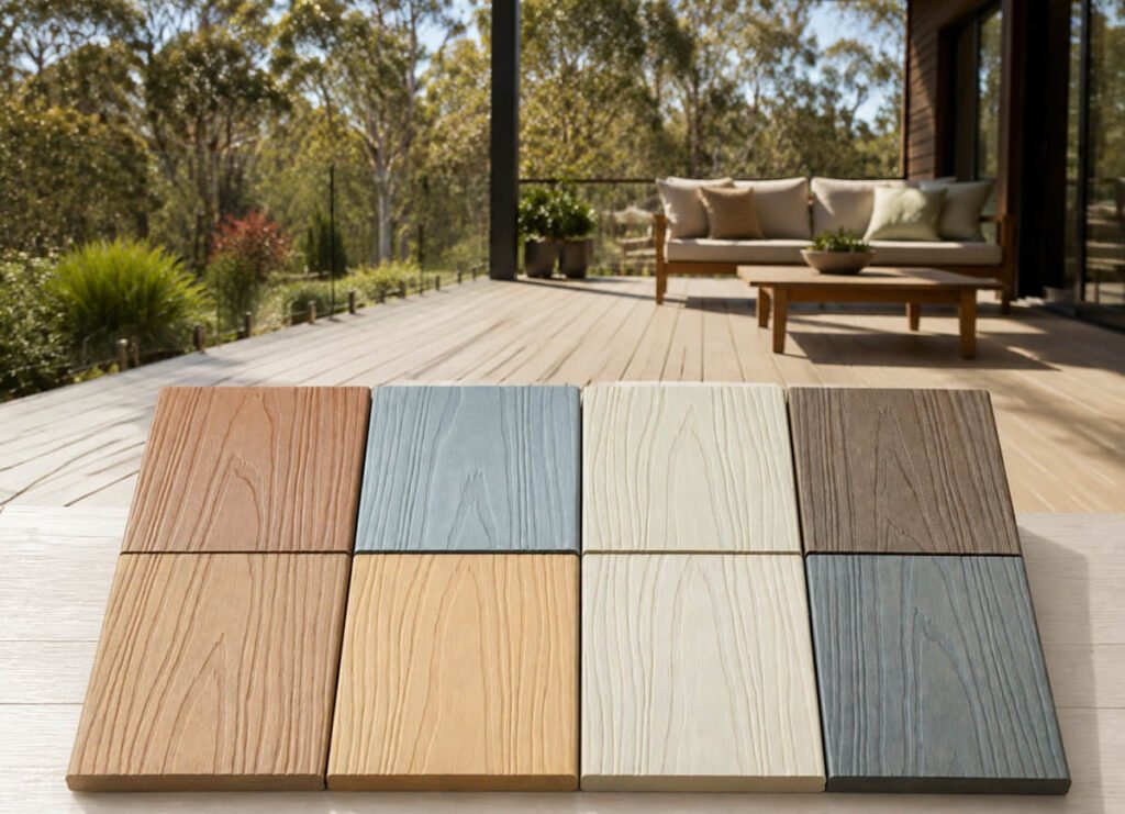 8 colors of composite decking samples for Australian outdoor projects