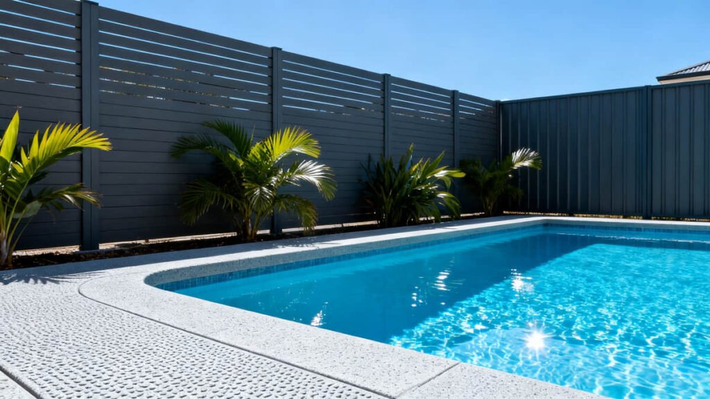 10 Outdoor Privacy Screen Ideas for Australian Backyard 2 charcoal aluminium slat fence swimming pool australia