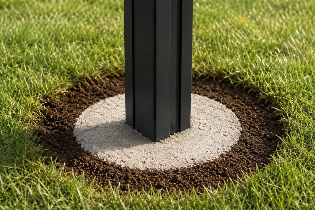 How to Install Composite Screening as One System 4 composite screening post set in concrete footing