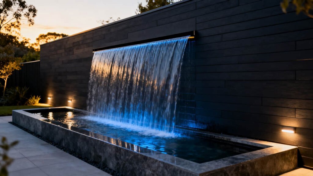10 Outdoor Privacy Screen Ideas for Australian Backyard 10 dark cladding feature wall water blade backyard australia