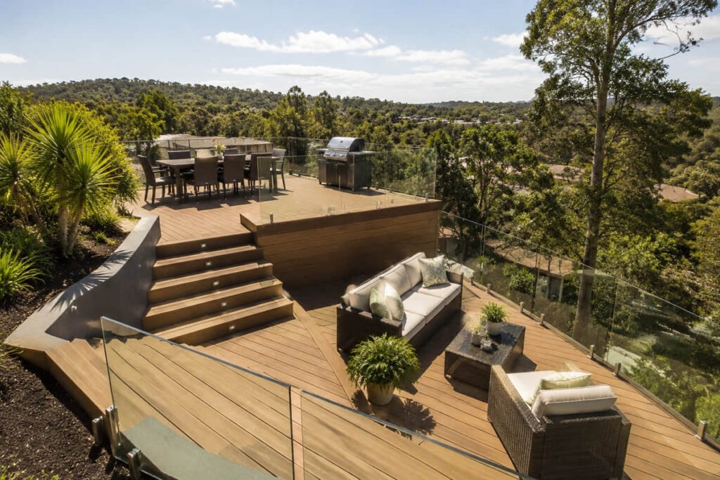 Multi-level composite deck for a sloped Australian backyard