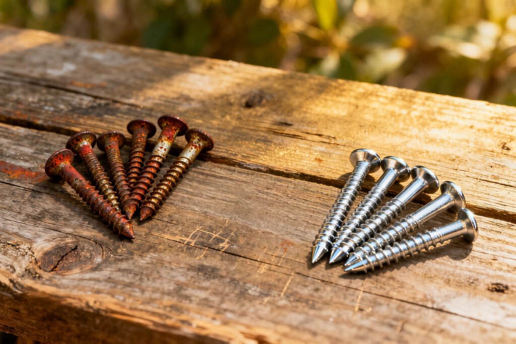 7 Common Mistakes to Avoid Installing Composite Cladding 4 rusted zinc screws vs grade stainless composite cladding