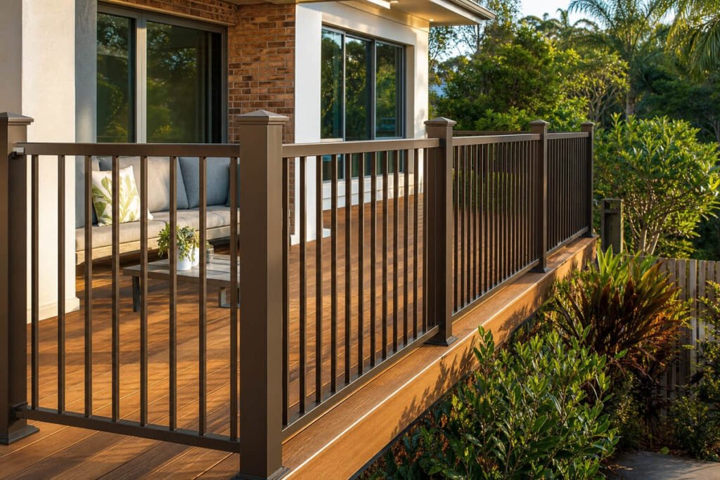 aluminium balusters timber look deck