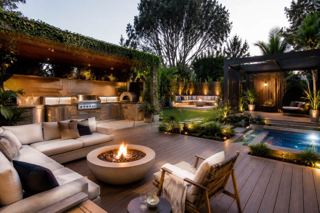 Outdoor Living Trends 2026: Decking, Screening & Cladding Specs Australian Builders Need to Know 4 backyard entertaining area fire pit deck