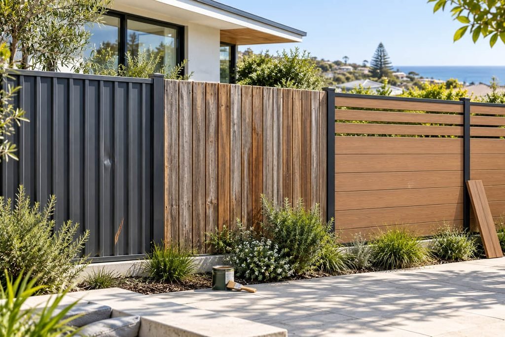 Colorbond Fencing vs Composite Fencing: Which Suits Your Project? 2 colorbond gate composite timber fence comparison