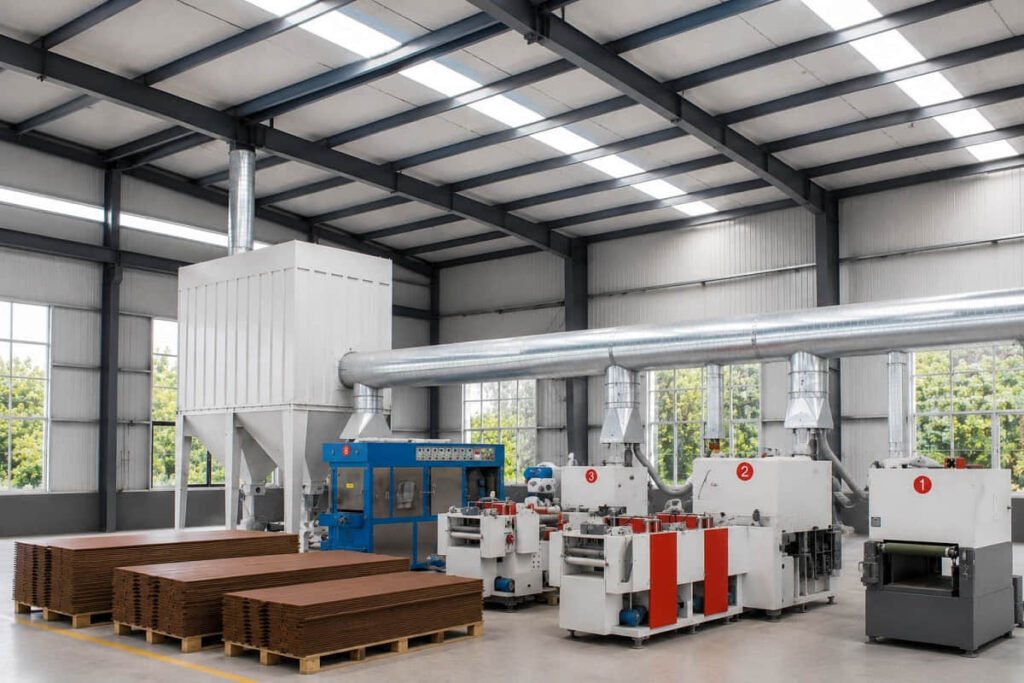 Surface sanding line for composite decking, screening and cladding boards with a consistent finish
