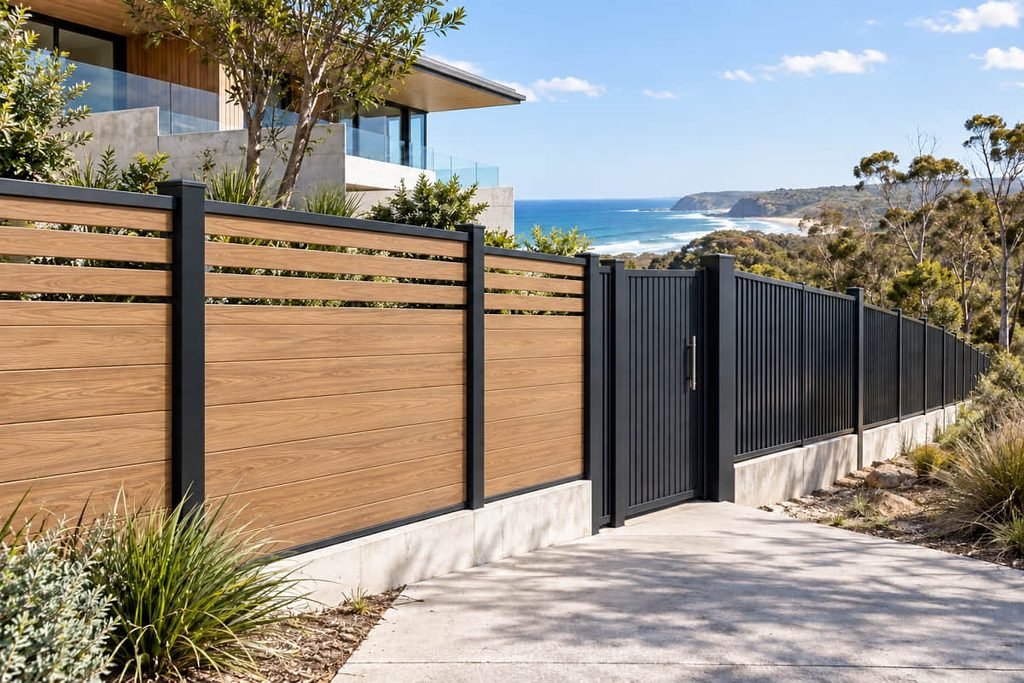 Colorbond Fencing vs Composite Fencing: Which Suits Your Project? 4 composite fencing colorbond gate clifftop property