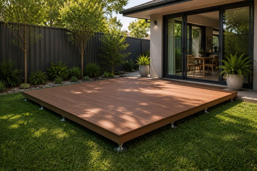 diy floating deck timber look backyard