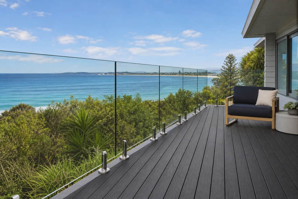 glass railing coastal composite deck