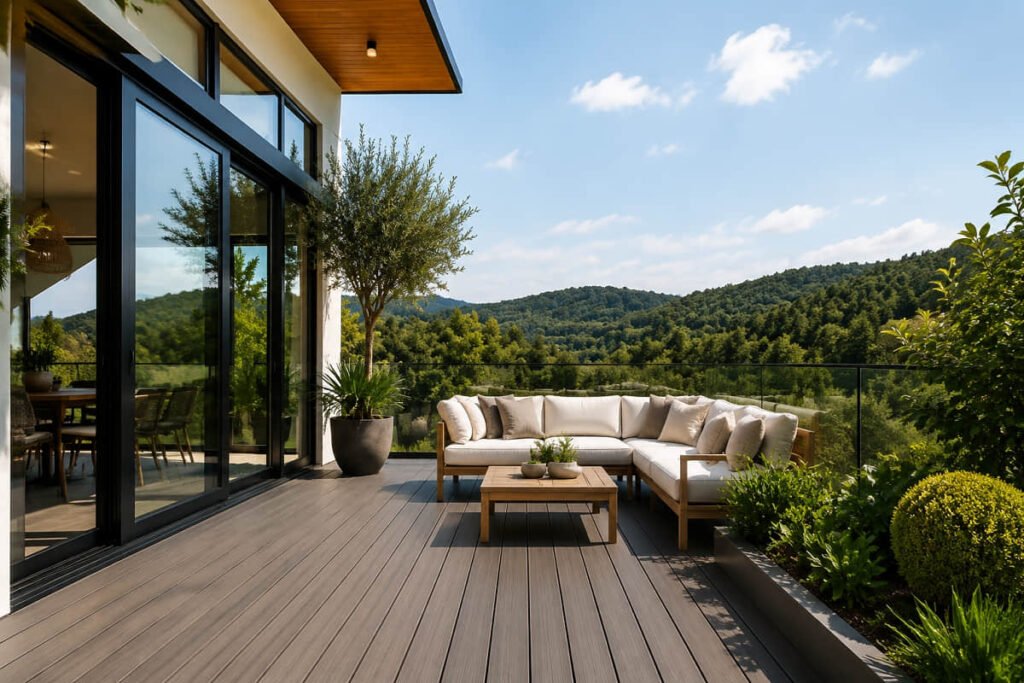 Outdoor Living Trends 2026: Decking, Screening & Cladding Specs Australian Builders Need to Know 3 modern deck lounge garden view australia