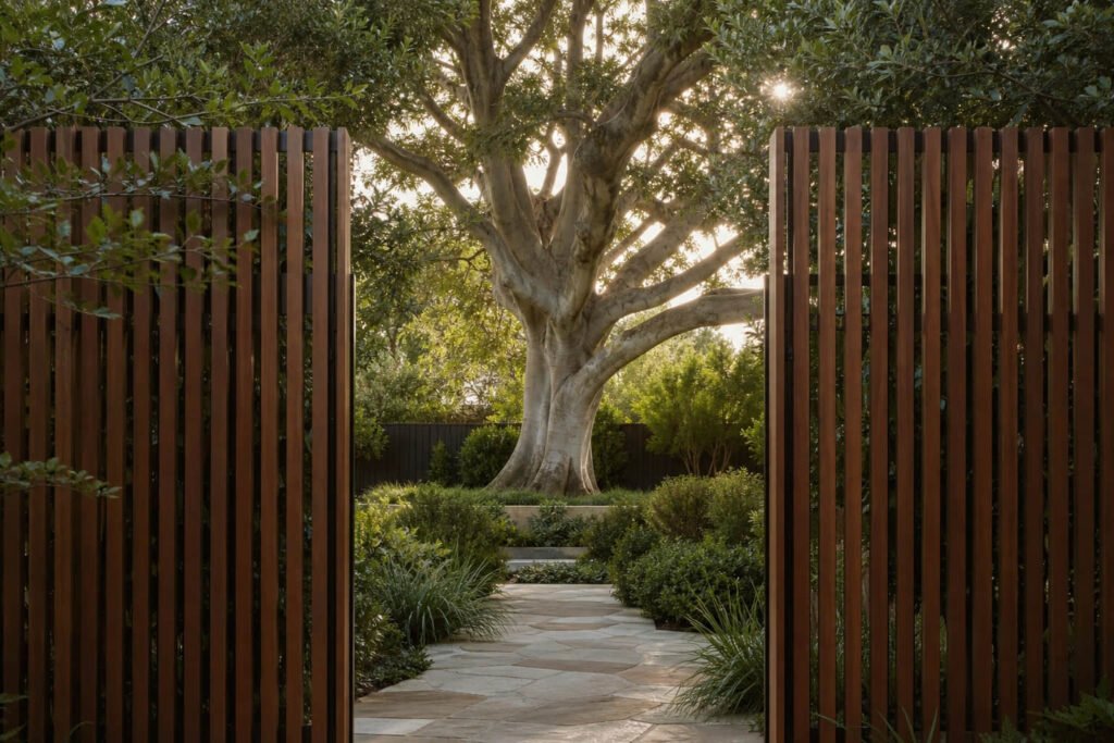 open fence panels frame garden view