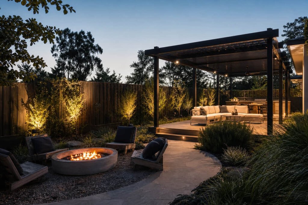 pergola ideas fire pit lounge