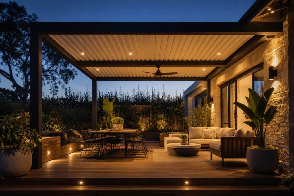 pergola ideas integrated outdoor lighting