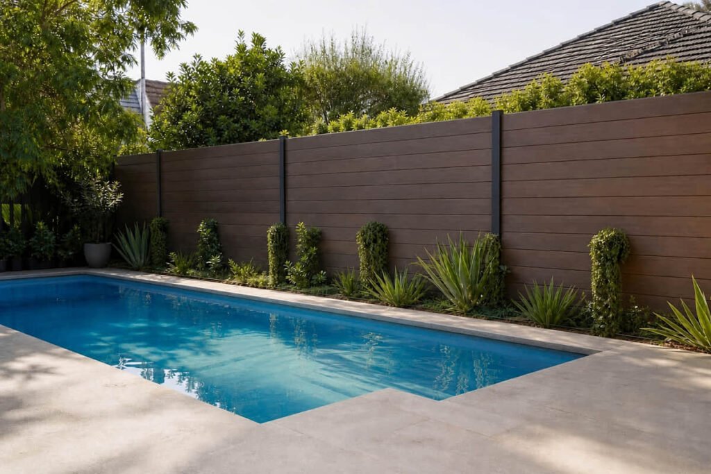 10 Pool Fencing Ideas for Australian Backyards 2 private pool boundary wall composite panels
