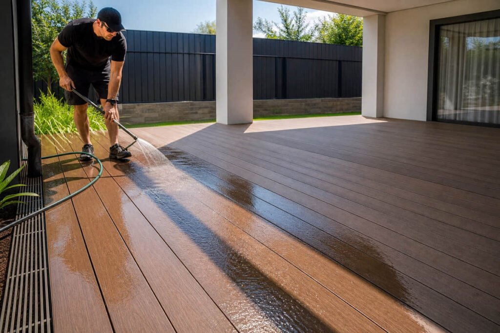 section by section composite deck washing