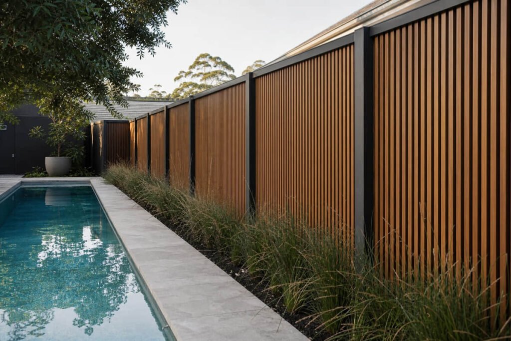 10 Pool Fencing Ideas for Australian Backyards 3 vertical slat pool fencing modern backyard