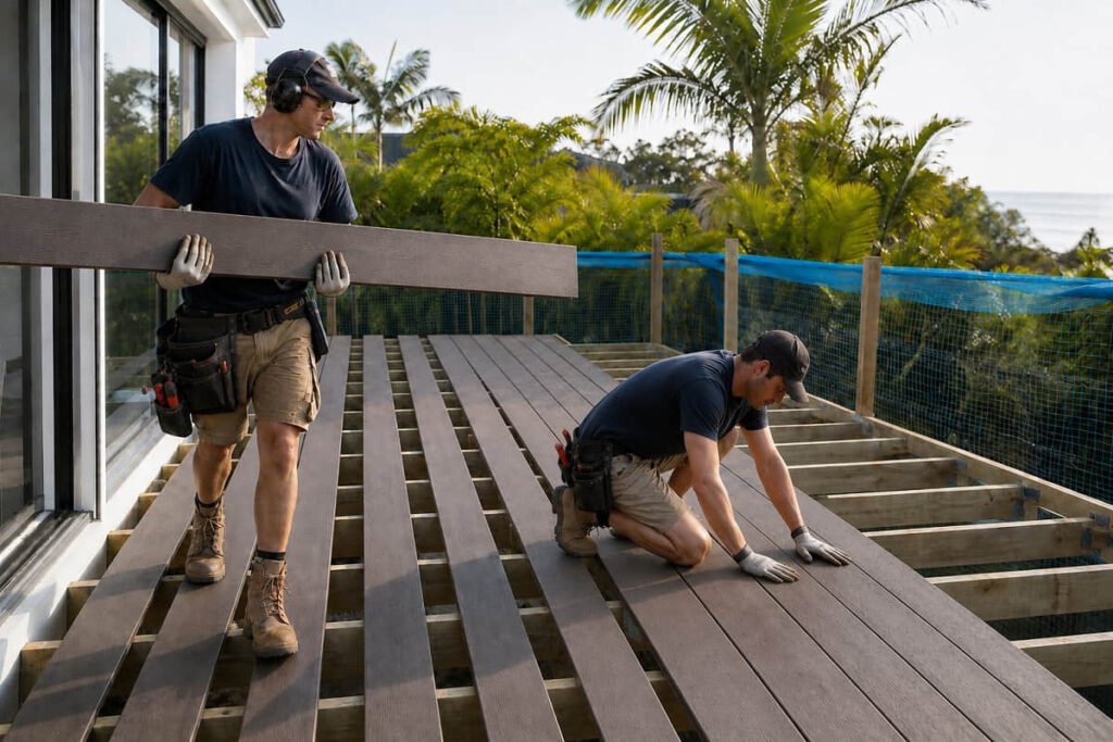 carrying composite deck boards installation