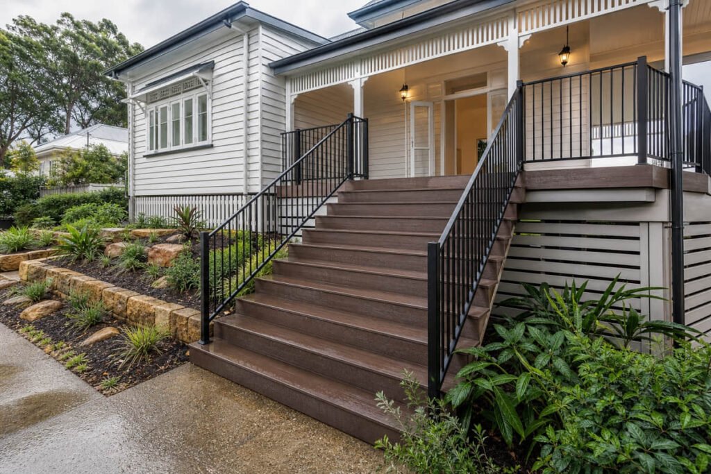 Front Porch Deck Ideas: Specs, Costs & Design 3 raised front entry deck steps sloping block