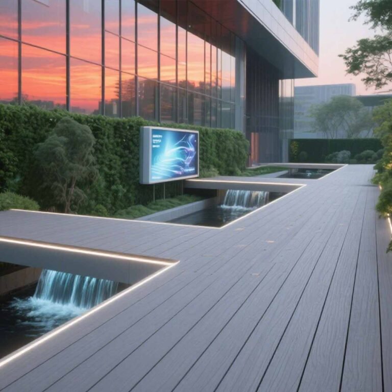 WPC decking grey composite outdoor deck with water features