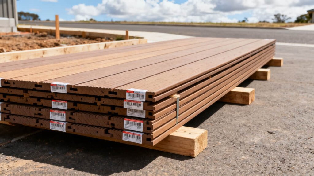 composite deck boards acclimation on site stacking
