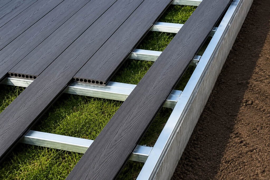 composite decking installation aluminum subframe over grass