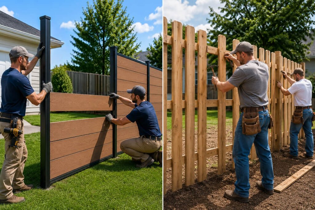composite fence vs wood fence installation comparison