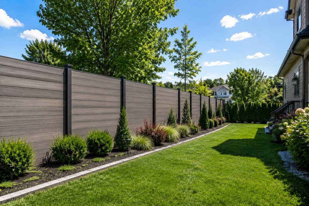 Composite fencing supplier tall fence installed in Australian backyard garden