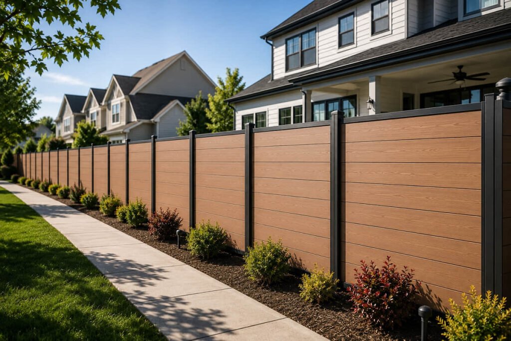 composite privacy fence modern suburban neighborhood