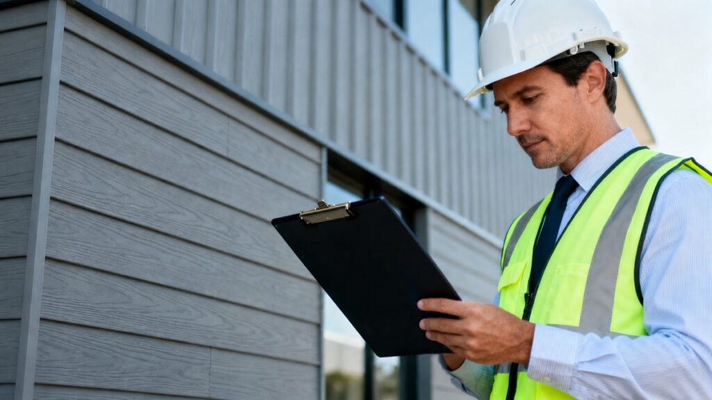How to Vet a Composite Siding Manufacturer Before You Commit 2 composite siding inspector checking installation us
