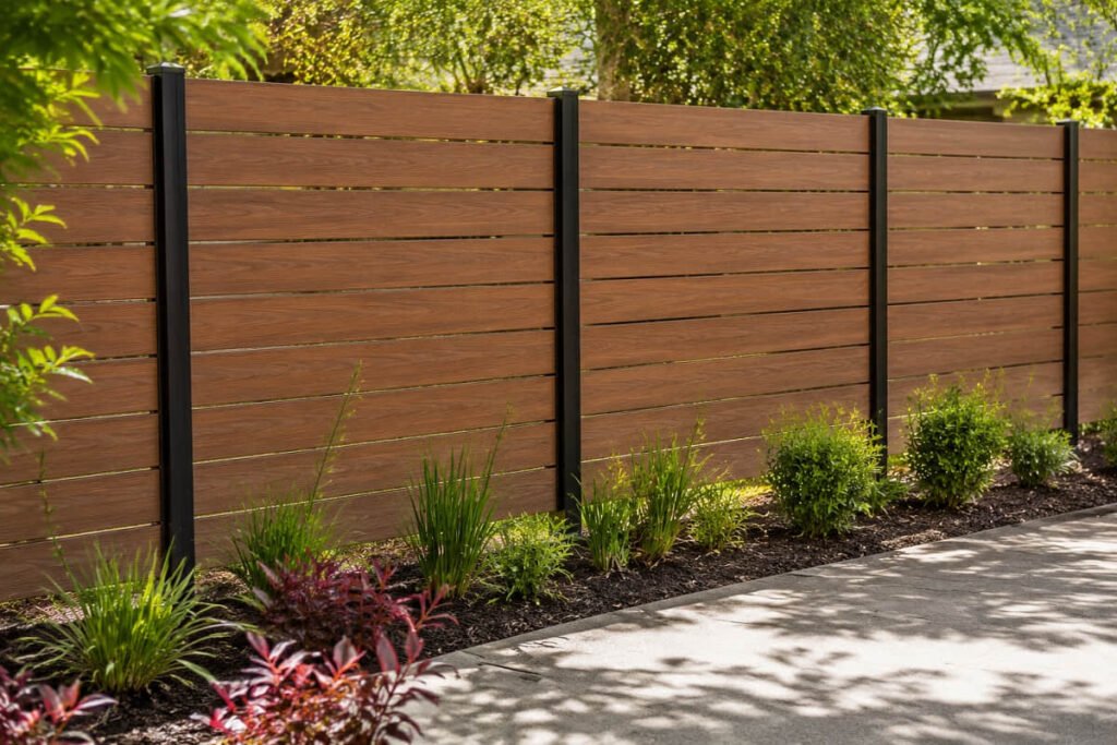 7 Mistakes to Avoid When Installing Composite Fencing 6 wood grain composite fence panels black posts landscaping