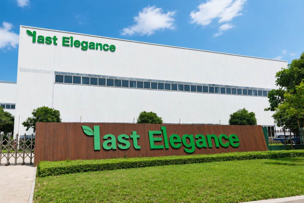 Exterior entrance of a composite outdoor products factory serving decking, fencing, and siding buyers