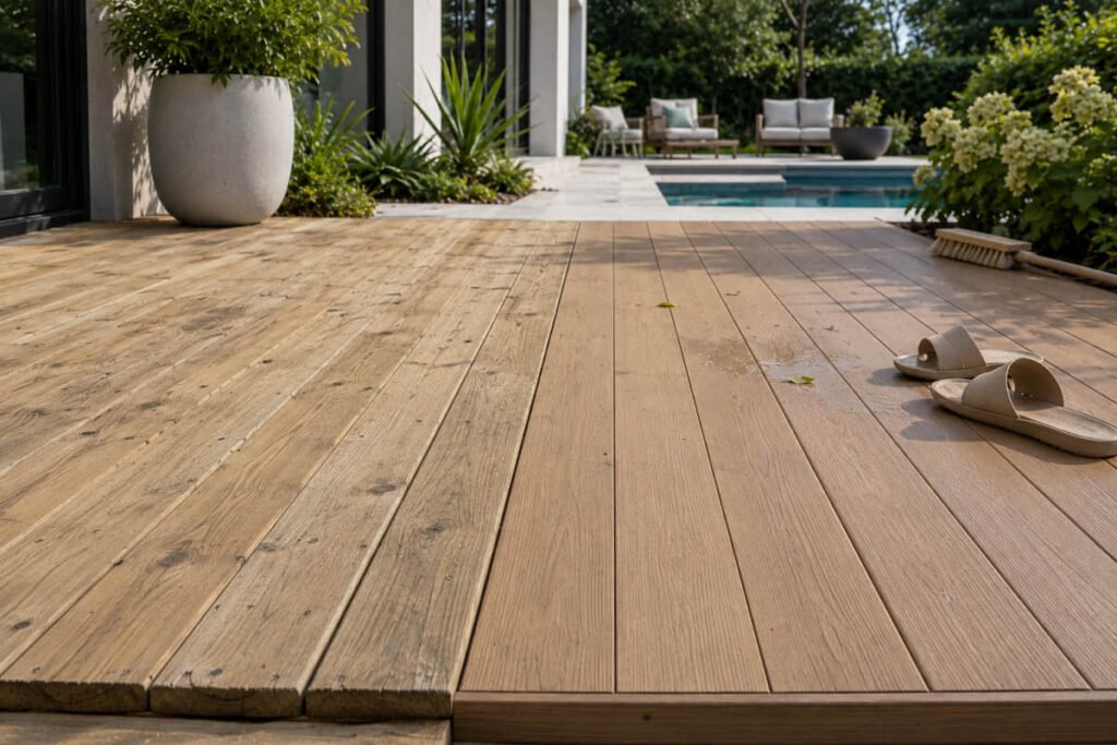 Composite Decking vs. Pressure-Treated Wood: A Guide for Trade Buyers 4 composite vs treated wood pool deck